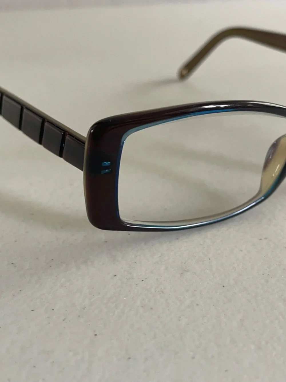 Vintage 90s Square Office Siren Eyeglasses Burgundy Frame with Blue